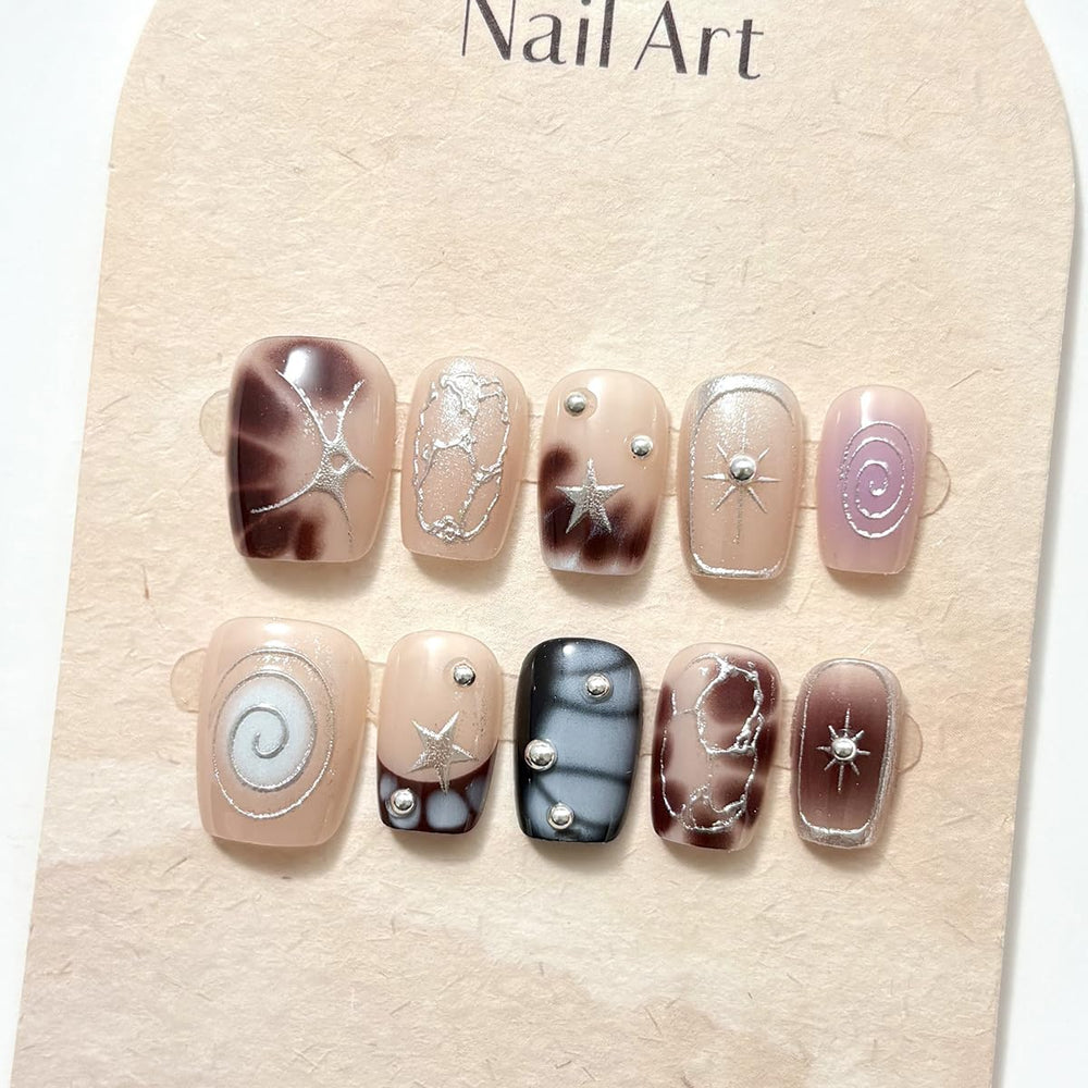 PODUOJIEYI brown to blue gradient with French tip for versatile style