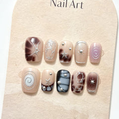 PODUOJIEYI brown to blue gradient with French tip for versatile style