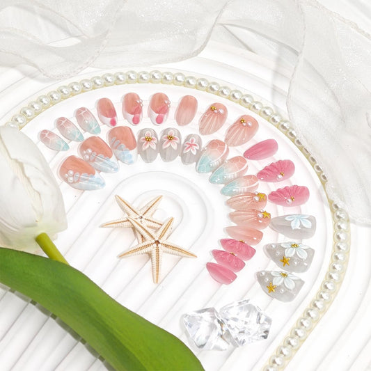 PODUOJIEYI close-up of 3D starfish and pearl embellishments, adds texture and seaside charm