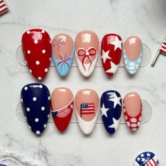 PODUOJIEYI front packaging showing full patriotic nail kit, easy party-ready manicure