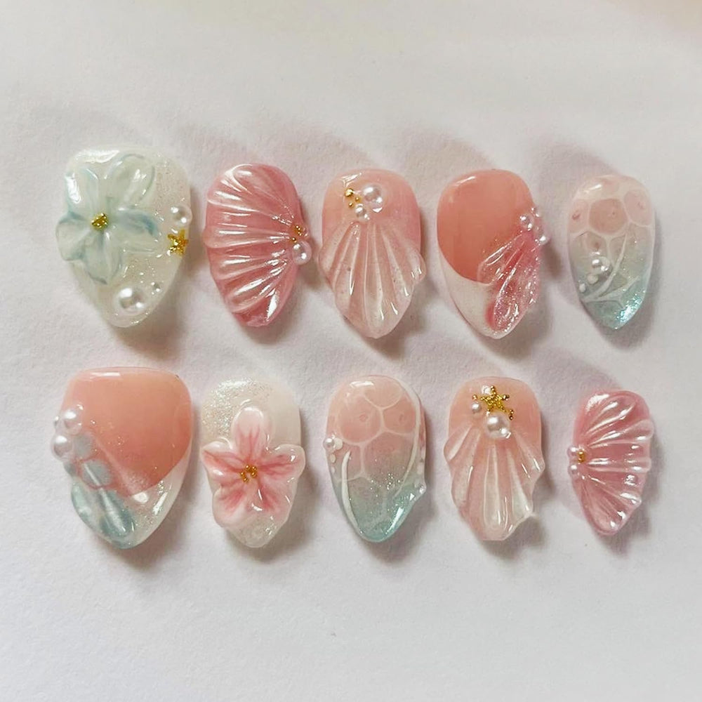 PODUOJIEYI front packaging showing 30-piece summer press-on nails, stylish and complete set