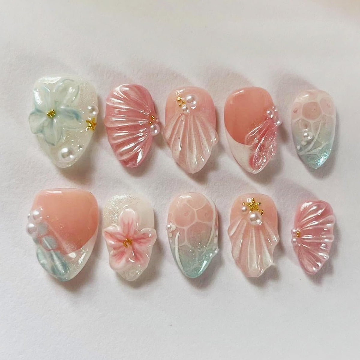 PODUOJIEYI front packaging showing 30-piece summer press-on nails, stylish and complete set