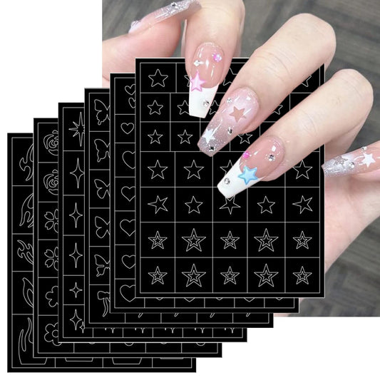 PODUOJIEYI front view of six stencil sheets showing patterns and variety for quick designs