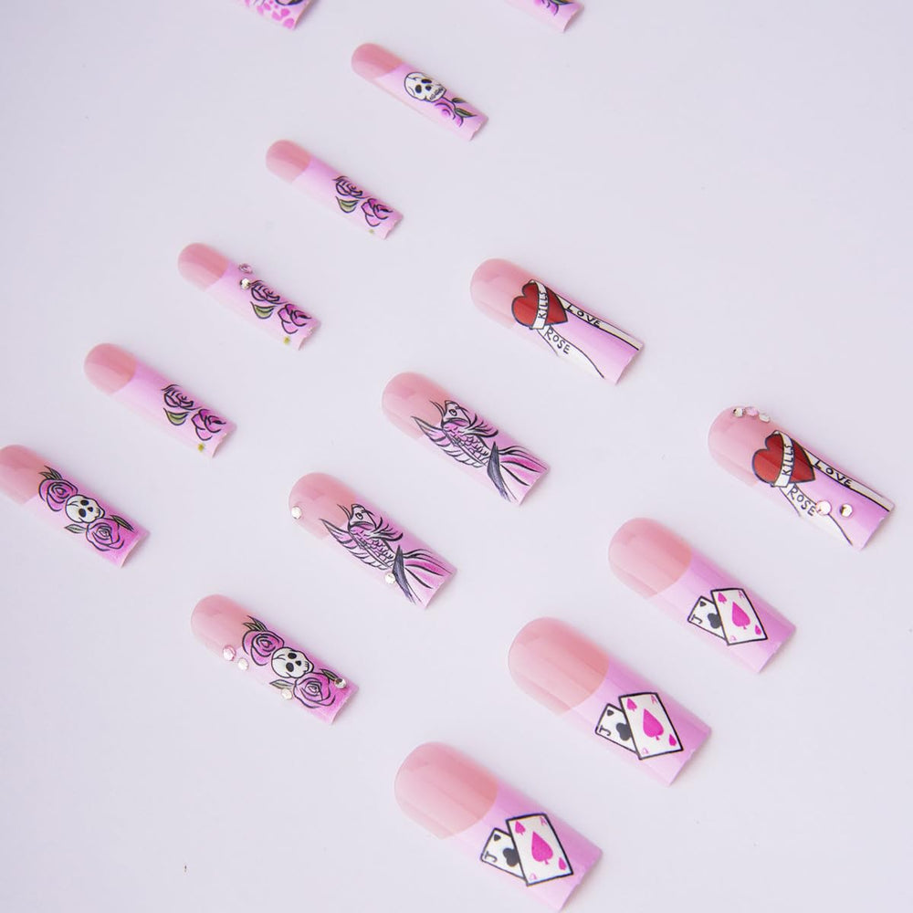 PODUOJIEYI nails on a hand demonstrating length and instant manicure benefit
