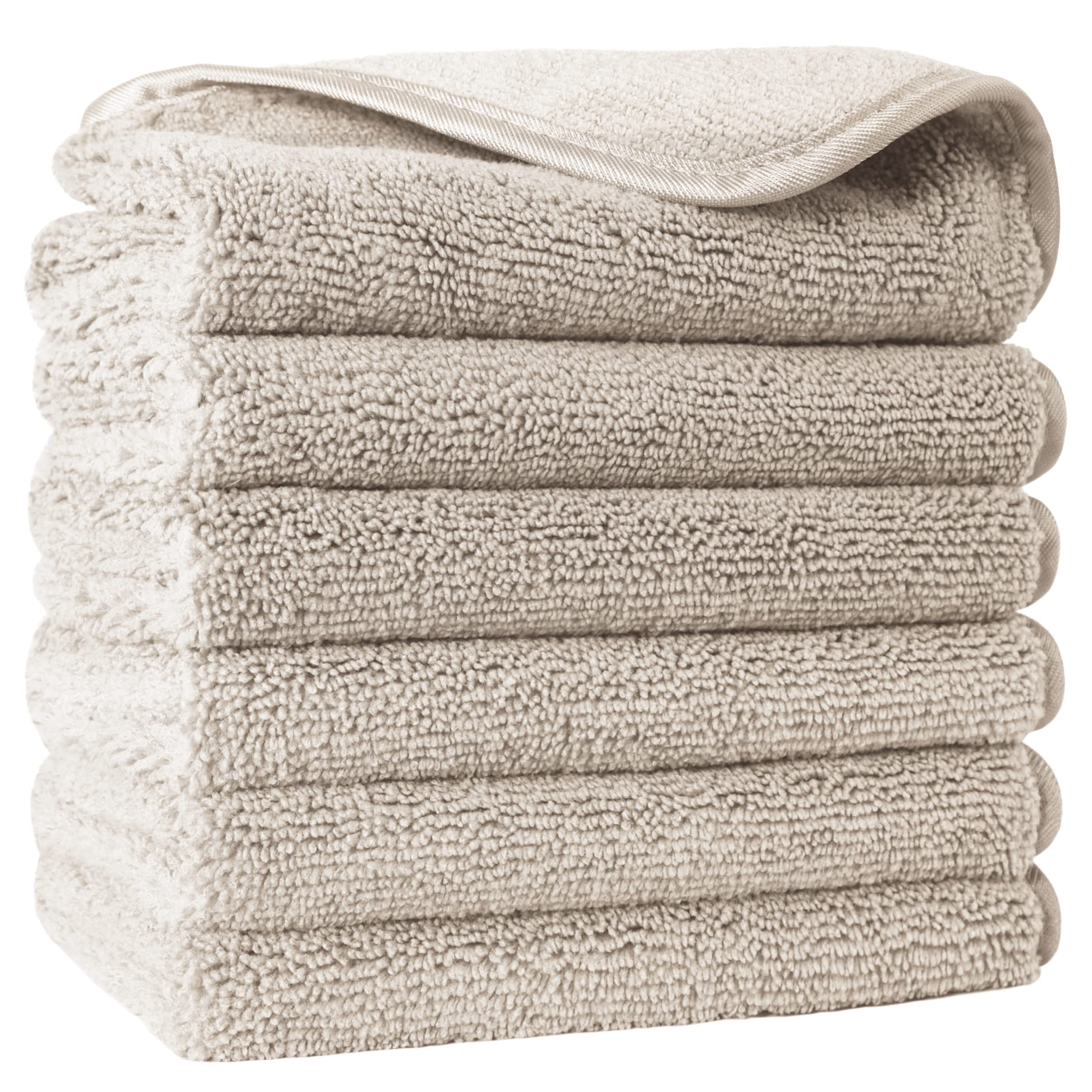 POLYTE front packaging showing six beige washcloths and set benefit