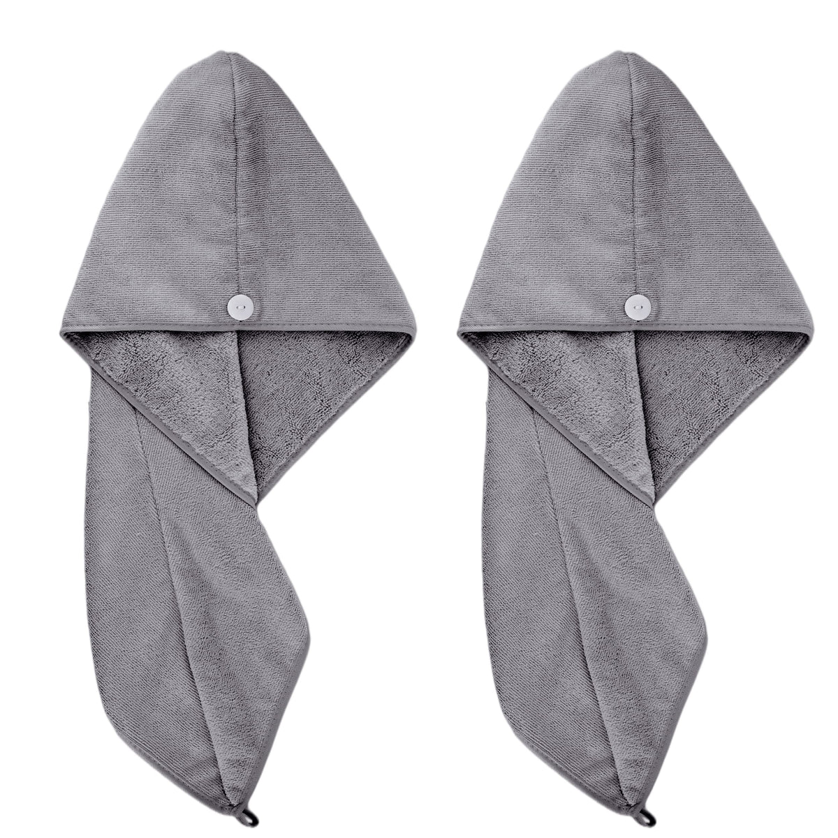 POLYTE front view of two dark gray turbans showing compact packed set and convenience