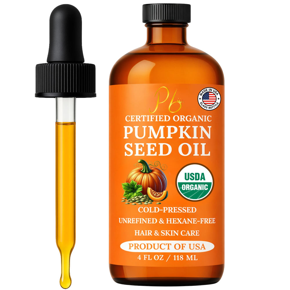 Pomberries bottle front view showing organic pumpkin oil for nourishing skin