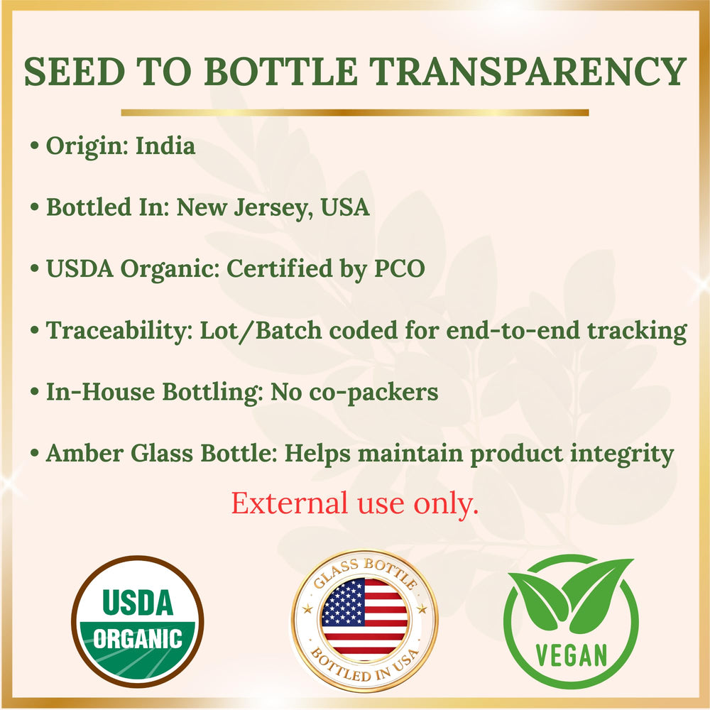 Pomberries moringa oil droplet from dropper highlighting absorption benefit