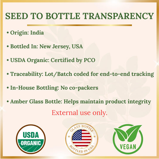 Pomberries moringa oil droplet from dropper highlighting absorption benefit