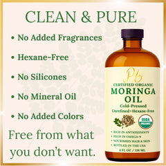 Pomberries moringa oil applied to face for smoother, moisturized skin