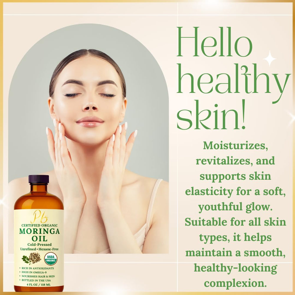 Pomberries moringa oil label closeup showing USDA Organic certification
