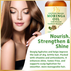 Pomberries moringa oil next to ruler illustrating 4 oz size and scale