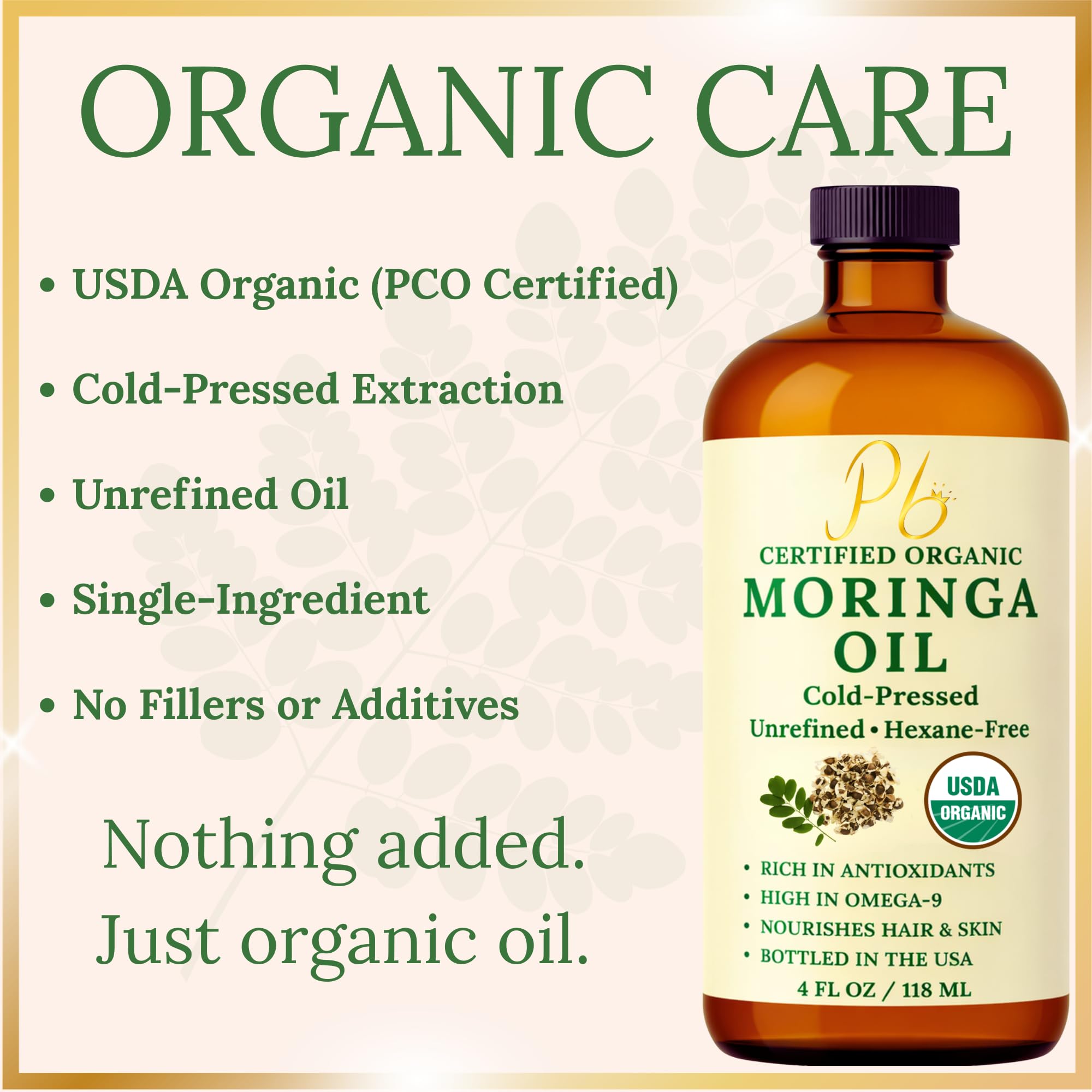 Pomberries moringa oil texture spread in palm showing lightweight hydration