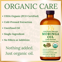 Pomberries moringa oil texture spread in palm showing lightweight hydration