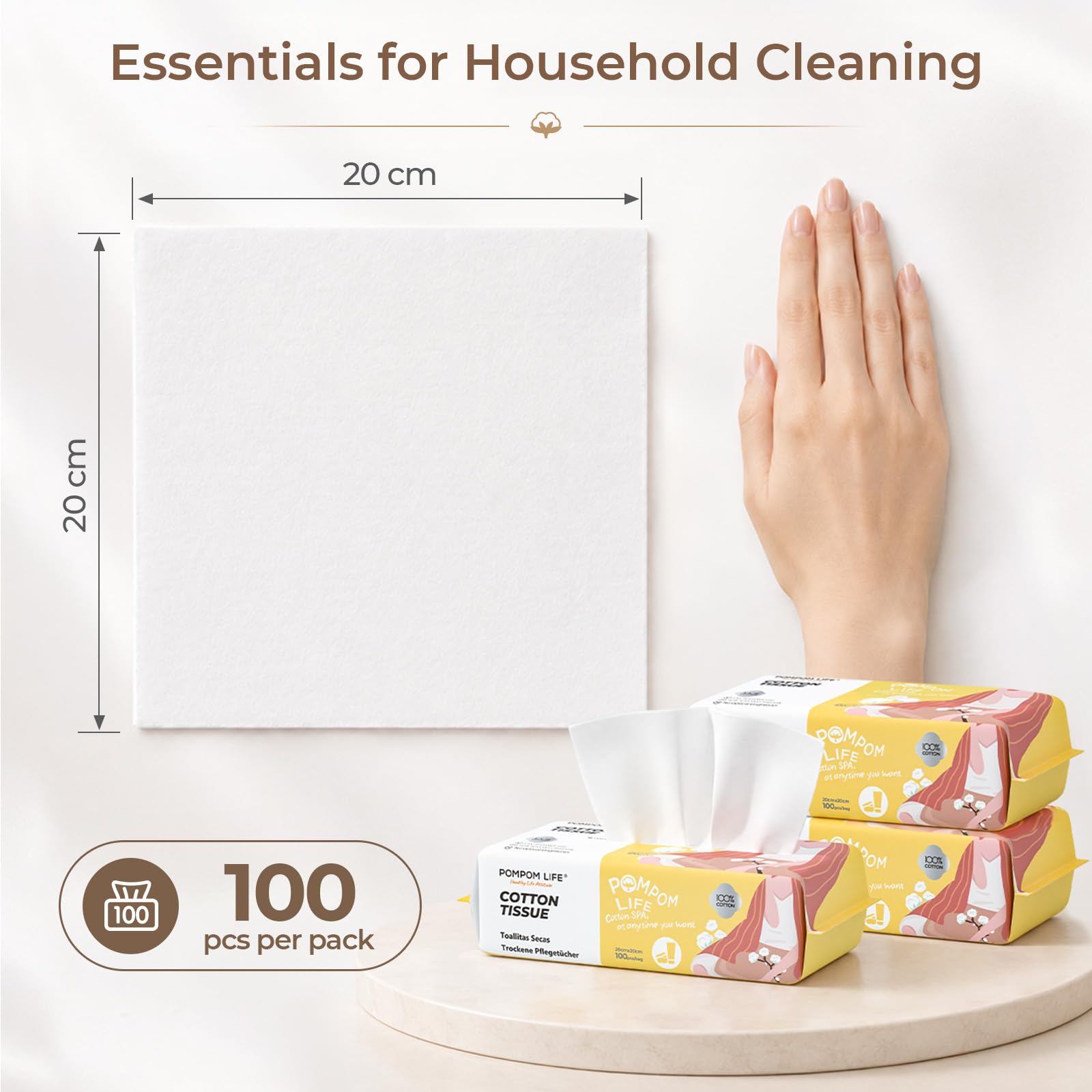 POMPOM LIFE used for baby care showing gentle, hypoallergenic cleaning
