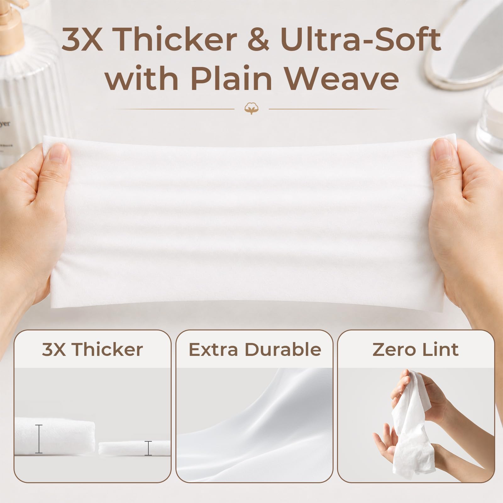 POMPOM LIFE towel in hand demonstrating gentle feel and convenience