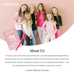 Pony Pick with assorted elastics close-up showing styling variety benefit