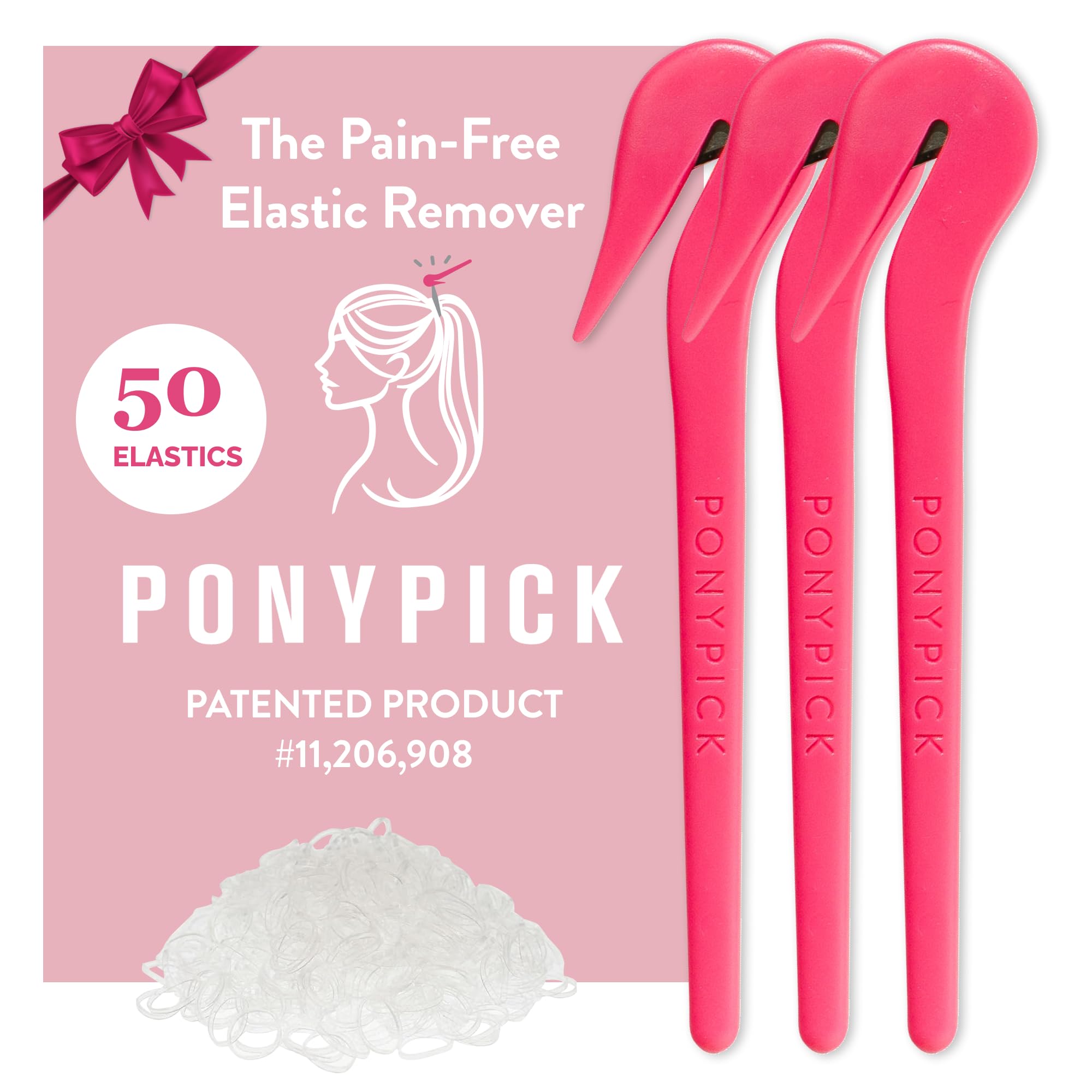 Pony Pick front view showing three picks and included elastics, quick removal benefit