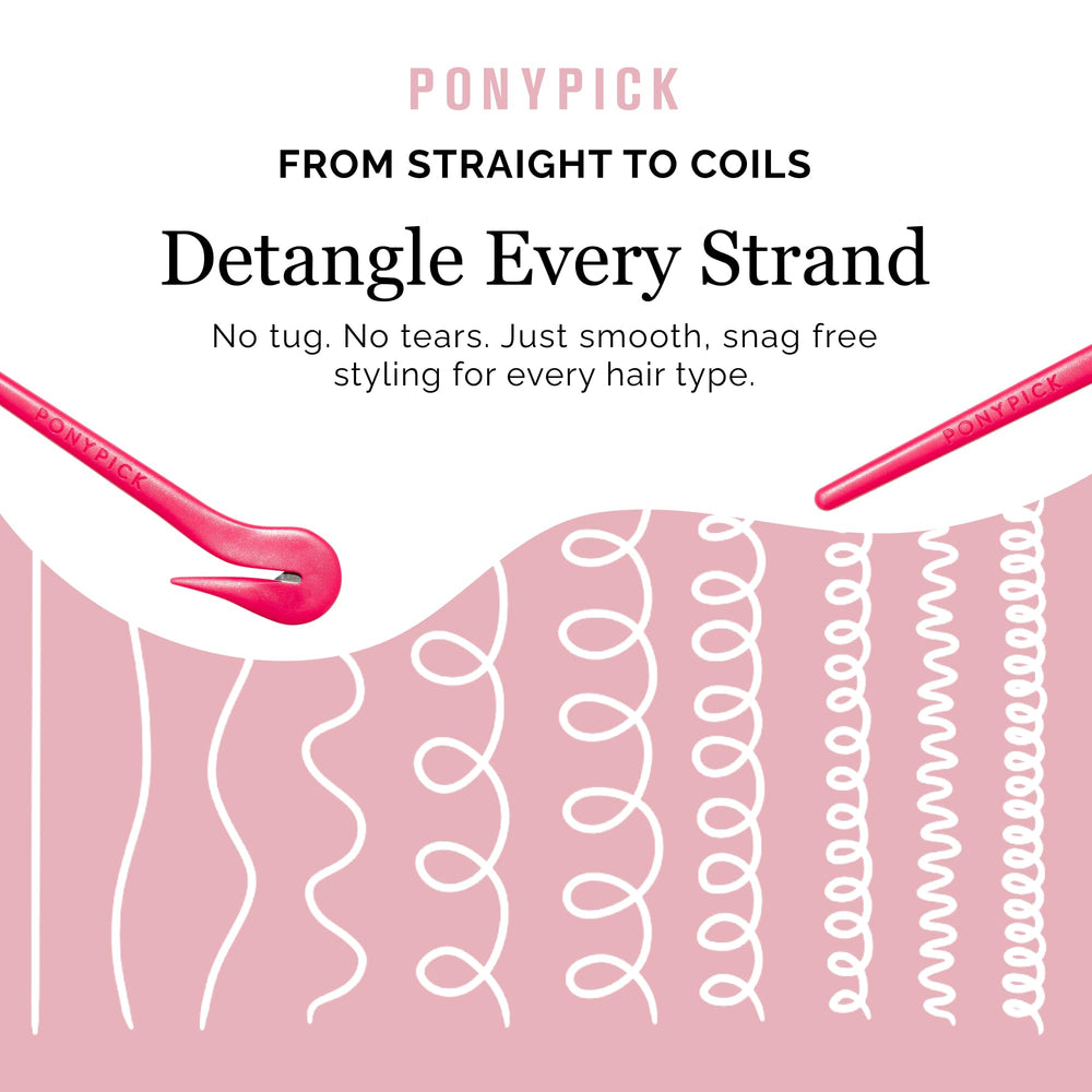 Pony Pick removing elastic from child's hair, gentle painless removal benefit