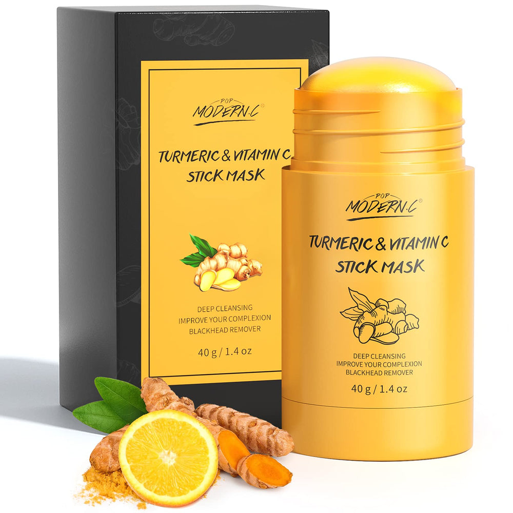 POP MODERN.C front packaging showing compact turmeric clay stick, easy use