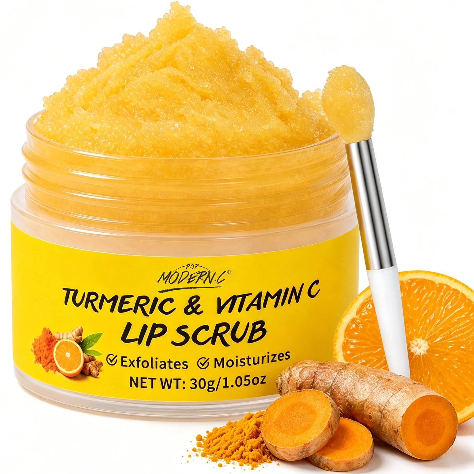 POP MODERN.C front jar view showing clean packaging and visible scrub
