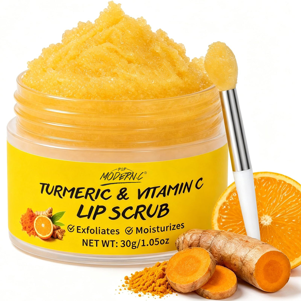 POP MODERN.C front jar view showing clean packaging and visible scrub