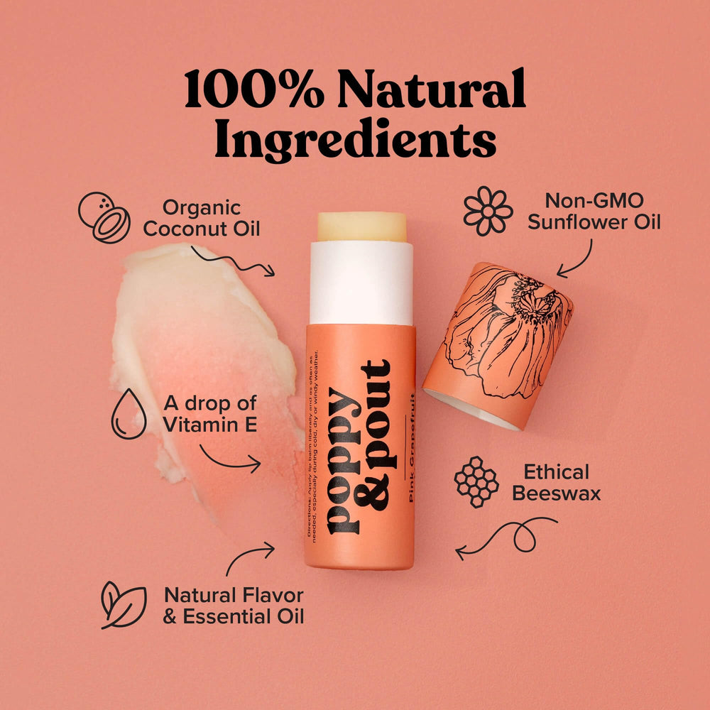 Poppy & Pout cardboard tube detail emphasizing recyclable packaging and durability