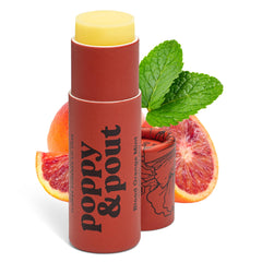 Poppy & Pout front packaging showing blood orange mint and jumbo tube benefit