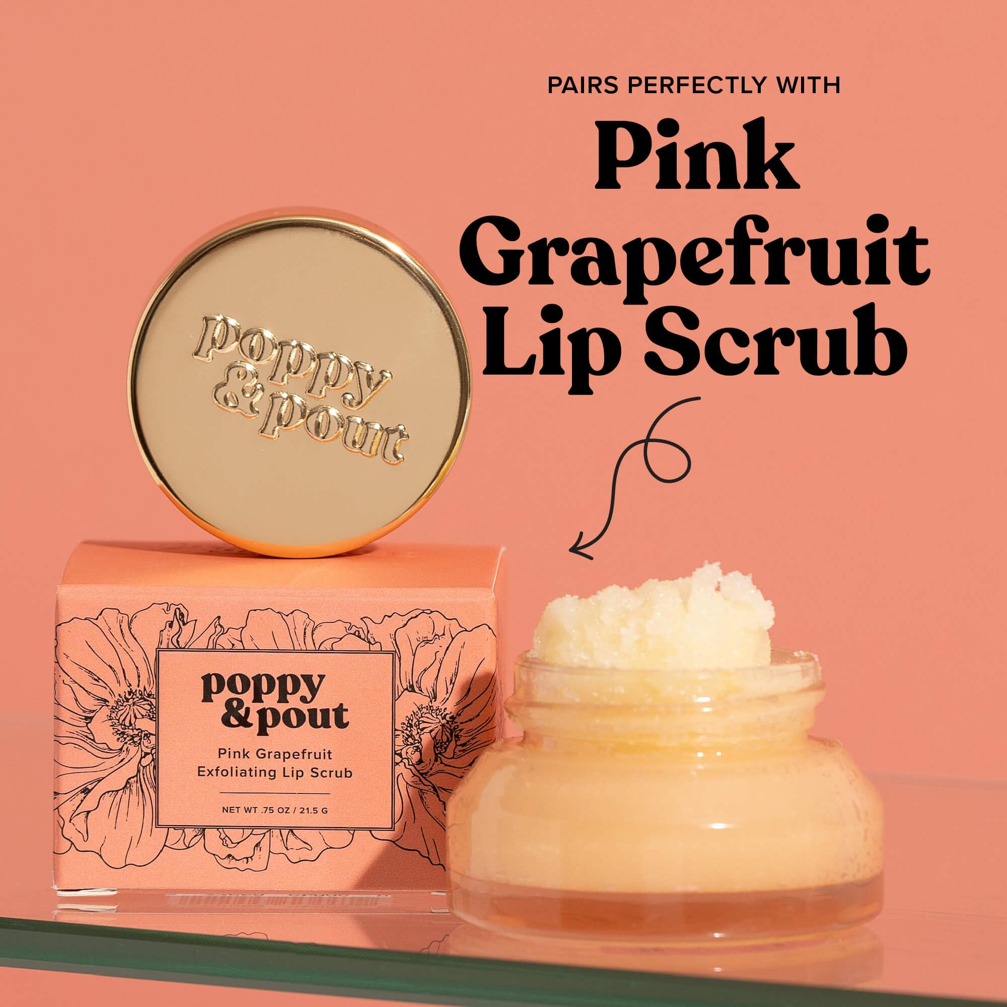 Poppy & Pout group shot with multiple balms showing flavor variety and gift-ready look