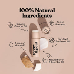 Poppy & Pout open tube showing smooth balm texture for easy application