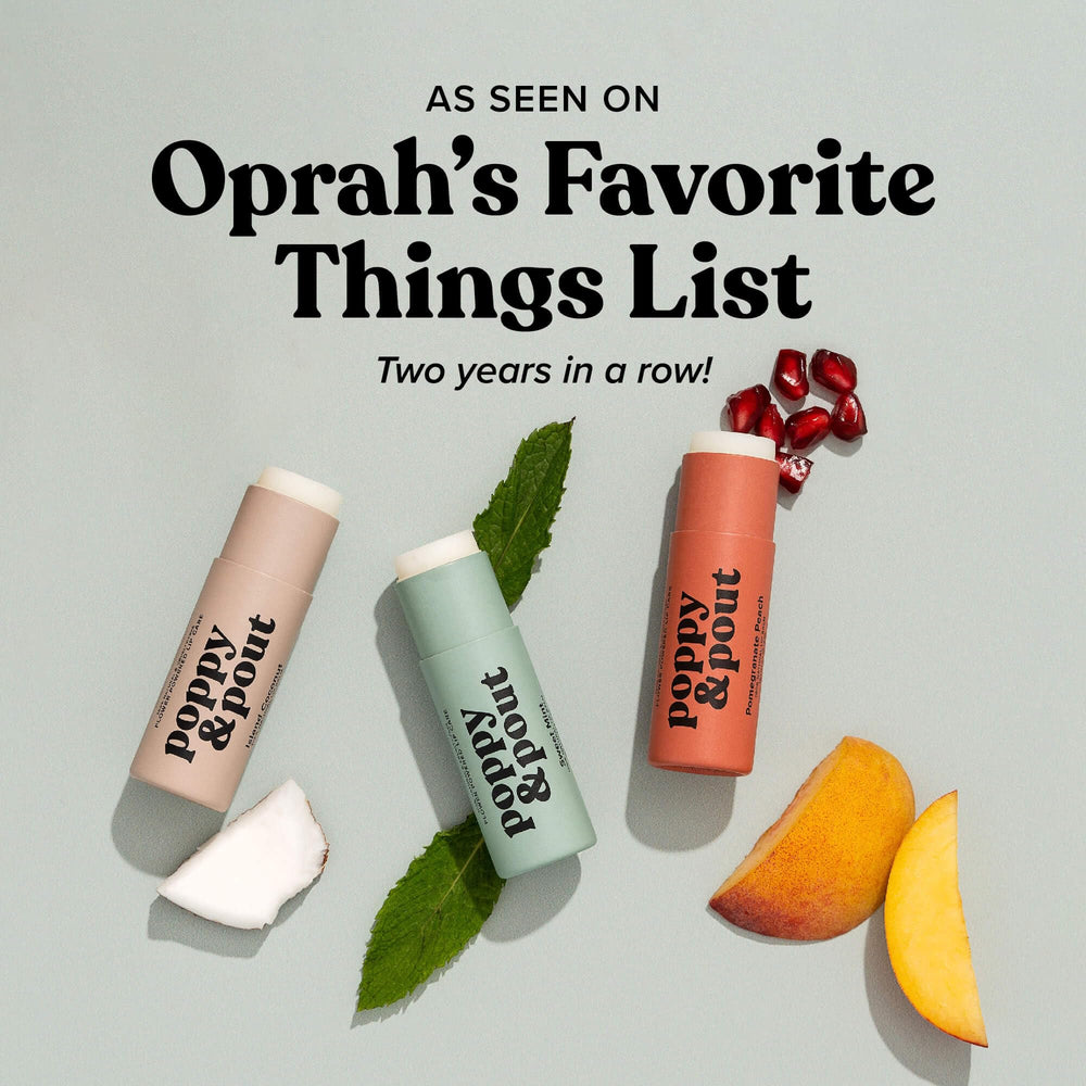 Poppy & Pout lip balm in hand showing jumbo size lasting benefit