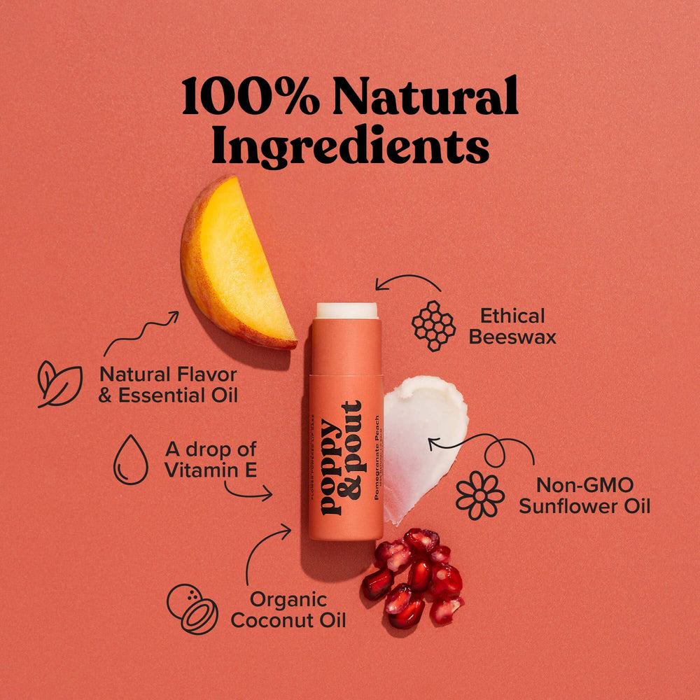 Poppy & Pout lip balm open top showing smooth balm surface for easy application