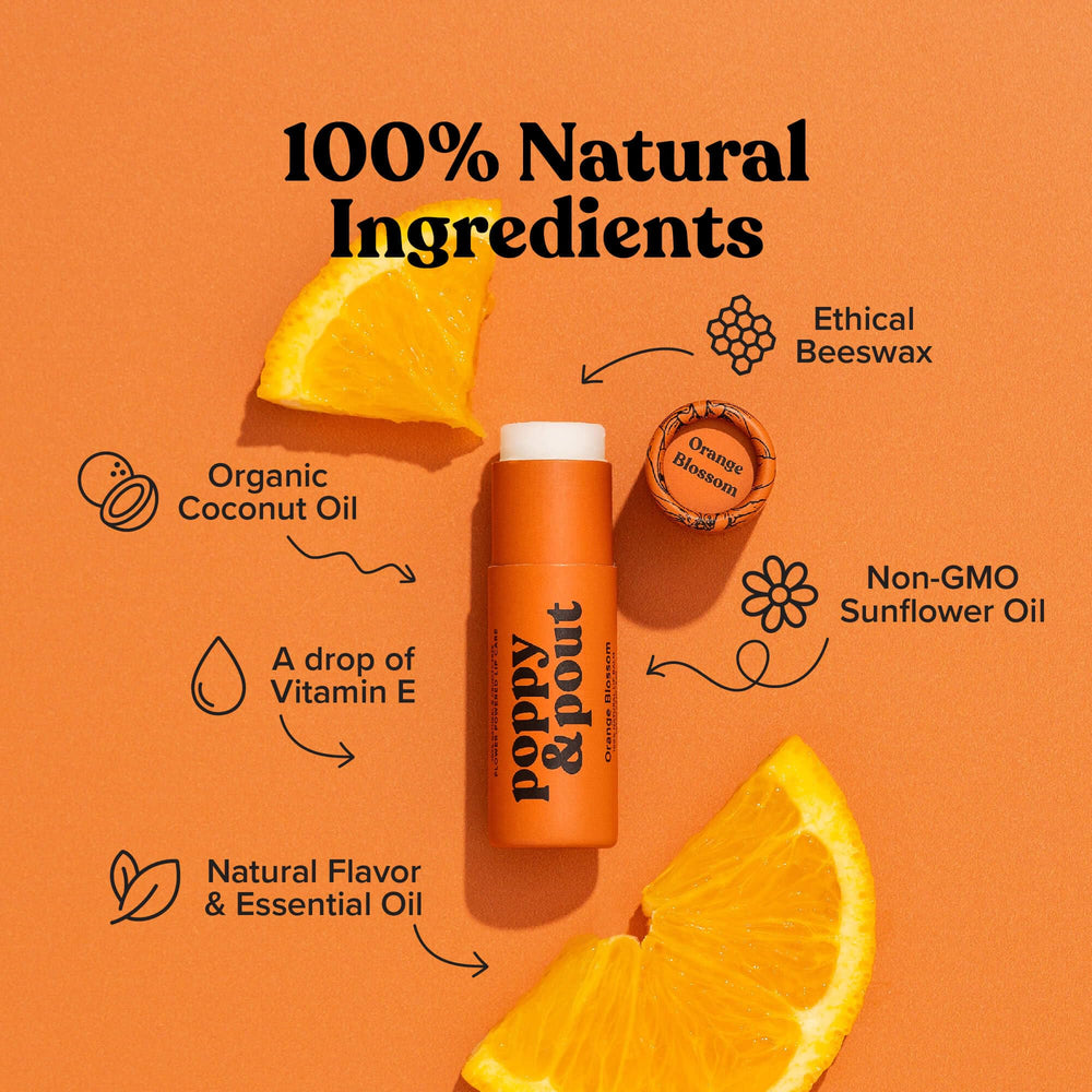 Poppy & Pout open tube showing smooth balm texture for long-lasting hydration