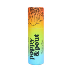 Poppy & Pout front packaging showing jumbo tube and Rainbow Razz scent benefits