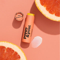 Poppy & Pout recyclable packaging label close-up showing eco-friendly materials