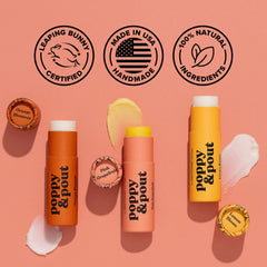 Poppy & Pout jumbo tube in hand illustrating larger size and better value