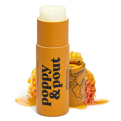 Poppy & Pout front tube showing wild honey branding and jumbo size benefit
