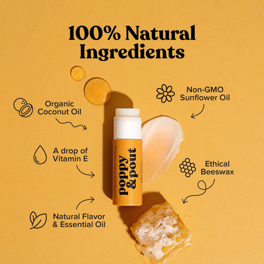 Poppy & Pout open cap revealing smooth balm texture for lasting hydration