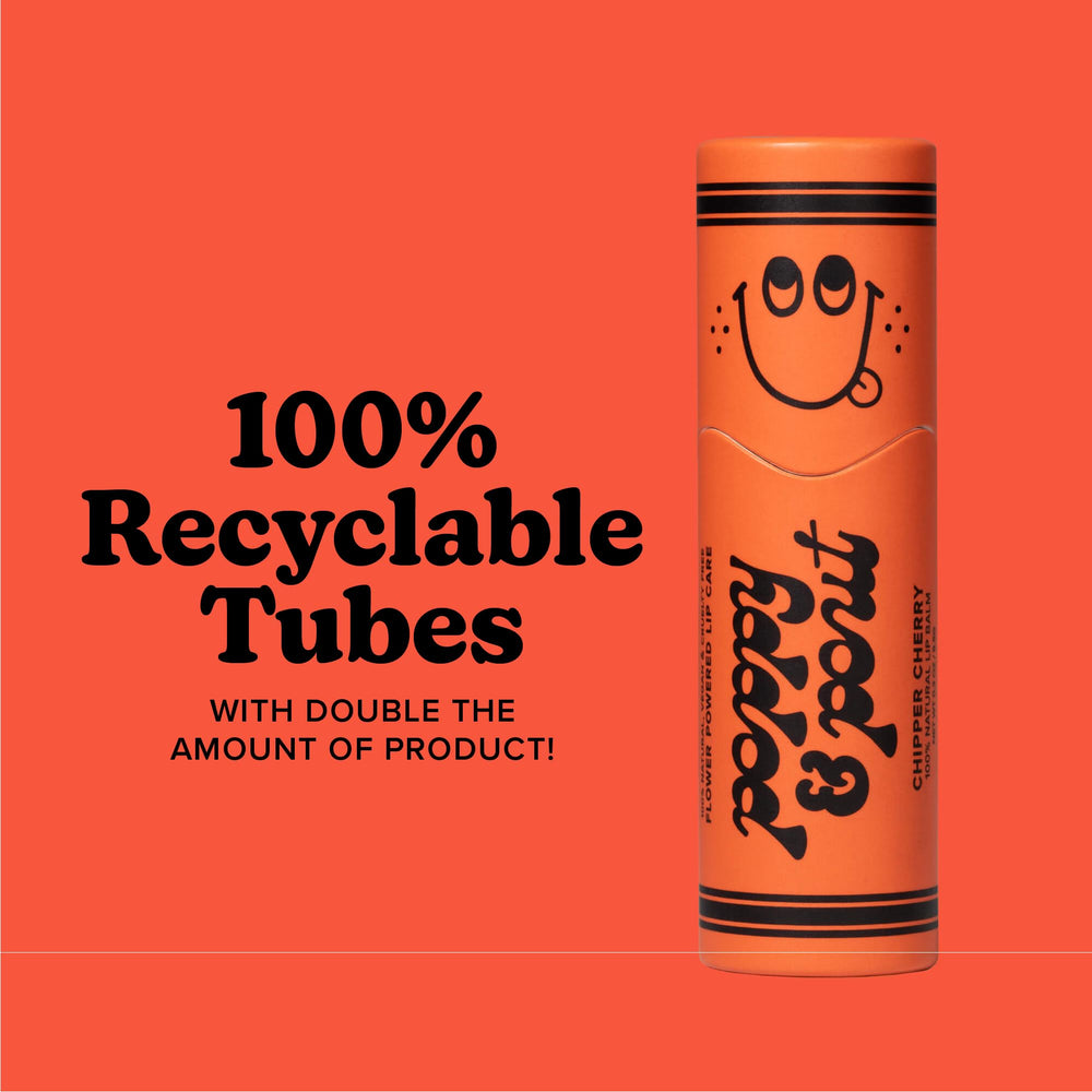 Poppy & Pout tube next to a standard balm to show double-size value
