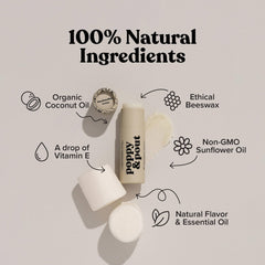Poppy & Pout open tube top view revealing balm surface for easy application benefit