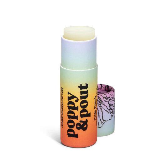 Poppy & Pout Pride Punch front recyclable tube showing branding and jumbo size benefit