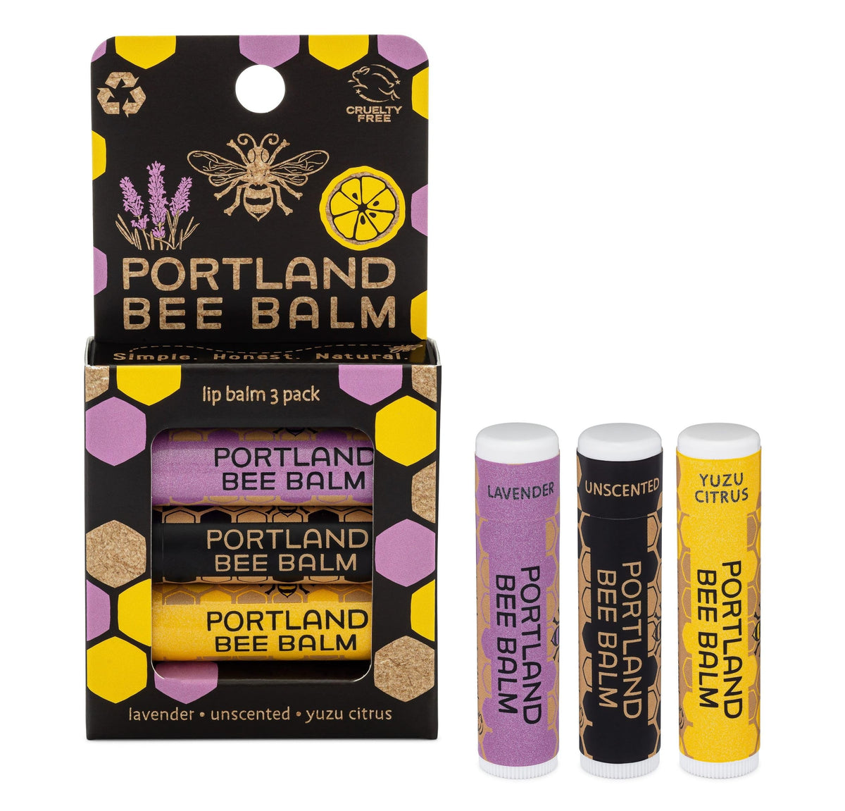 Portland Bee Balm front packaging showing yuzu and lavender scents and natural ingredients