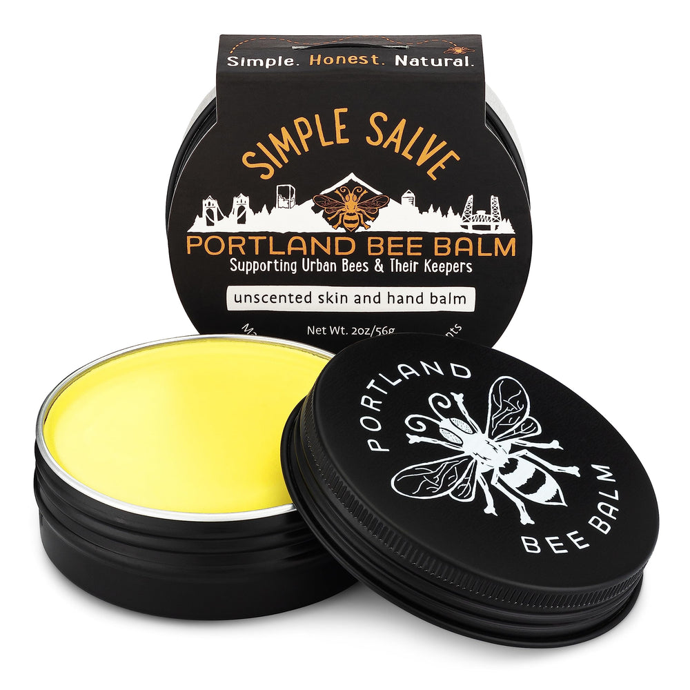 Portland Bee Balm front jar view showing simple salve, highlights moisturizing protection