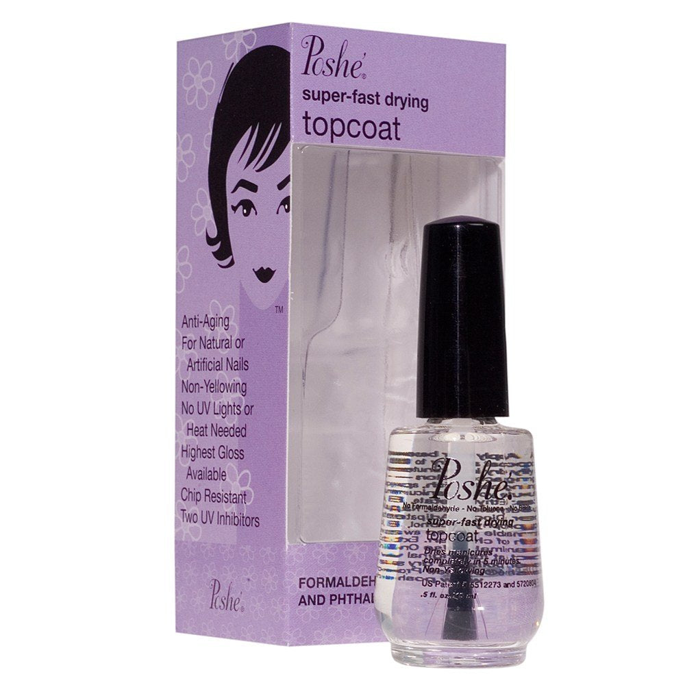Poshe top coat front bottle showing label and compact size for fast applications
