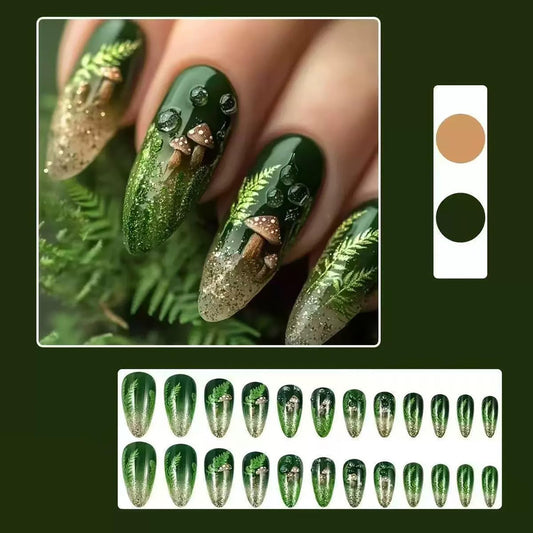 Posyofet close-up of mushroom design and gold glitter highlighting delicate decorative details