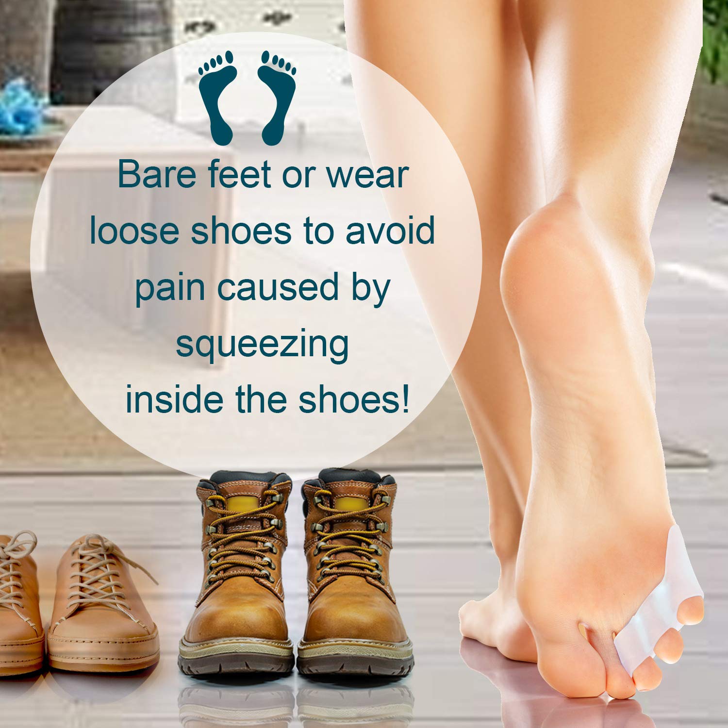 Povihome lifestyle image of woman wearing sandals with comfortable toes