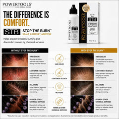 POWERTOOLS STB applied along hairline by applicator, reduces scalp discomfort