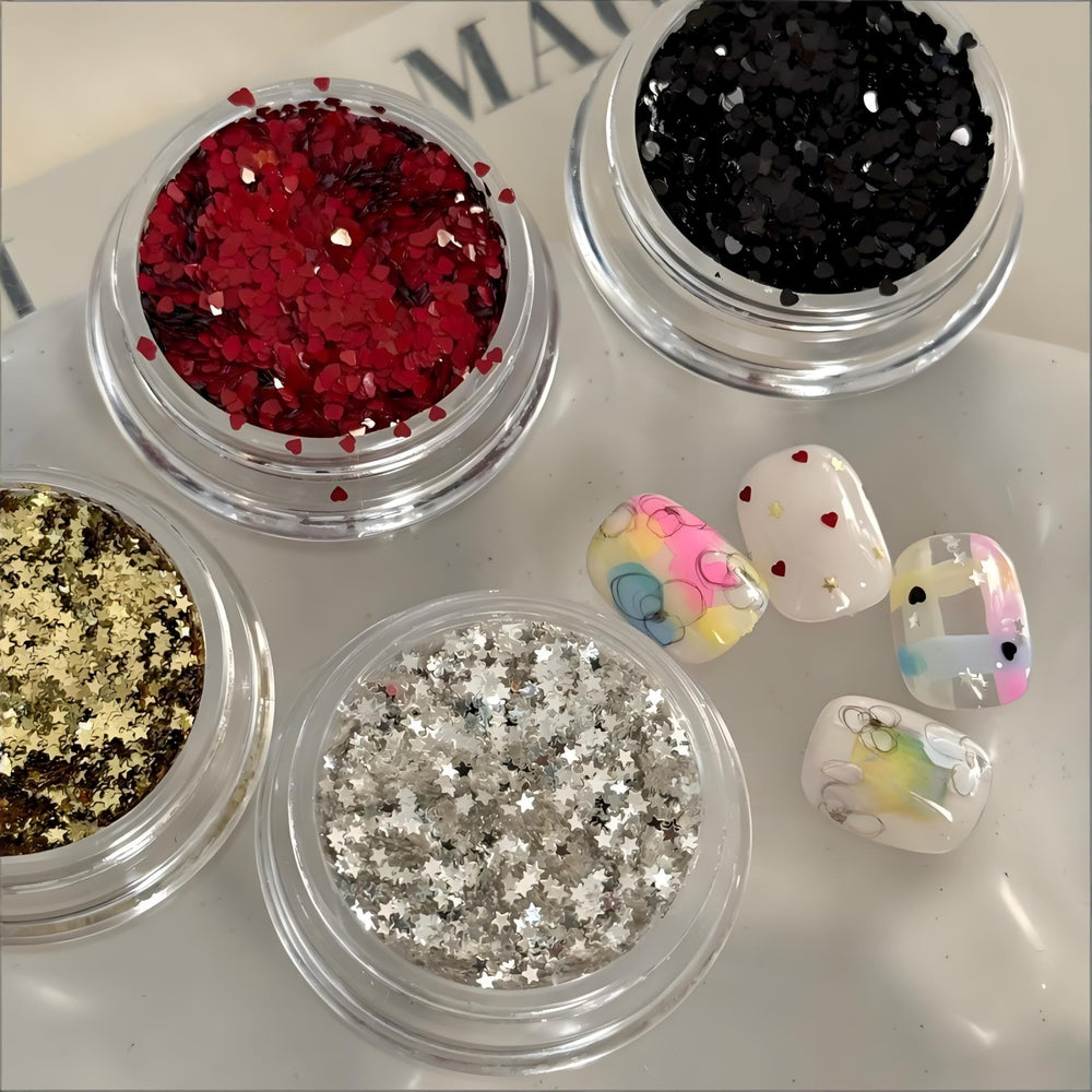 POWPOP glitter variety overview with gold silver holographic shapes for versatile designs