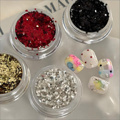 POWPOP glitter variety overview with gold silver holographic shapes for versatile designs