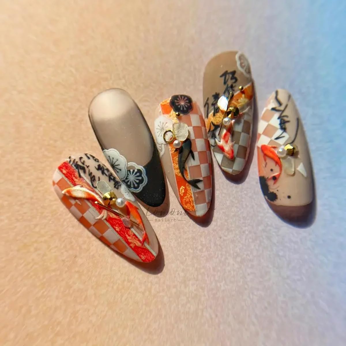 POWPOP finished summer manicure with koi decals showing seasonal style benefit
